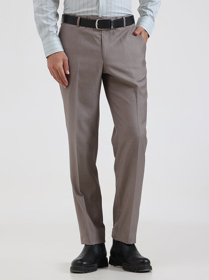 Light Brown Solid Slim Fit Formal Trouser | JadeBlue