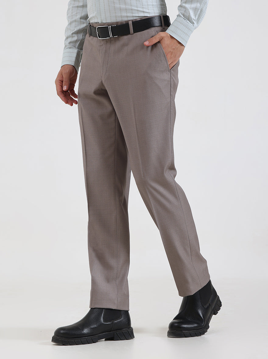 Light Brown Solid Slim Fit Formal Trouser | JadeBlue