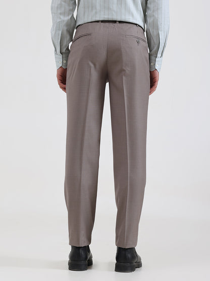 Light Brown Solid Slim Fit Formal Trouser | JadeBlue