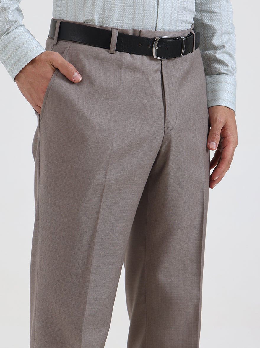 Light Brown Solid Slim Fit Formal Trouser | JadeBlue