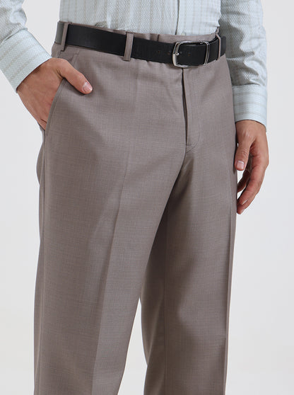 Light Brown Solid Slim Fit Formal Trouser | JadeBlue