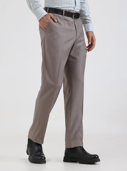 Light Brown Solid Slim Fit Formal Trouser | JadeBlue