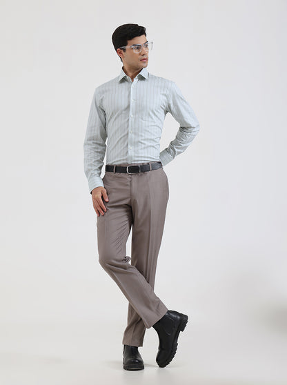 Light Brown Solid Slim Fit Formal Trouser | JadeBlue