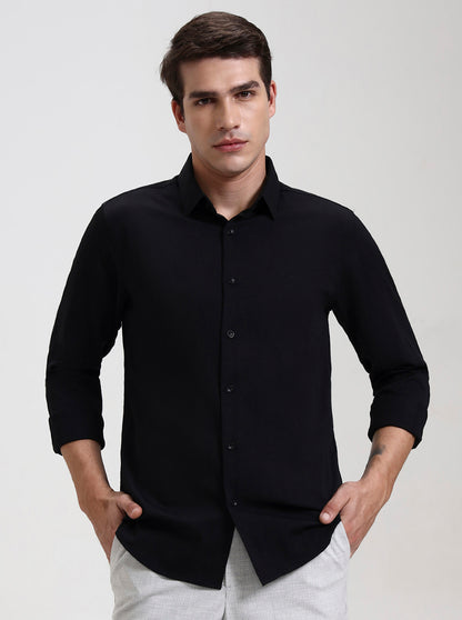 Black Solid Slim Fit Casual Shirt | JadeBlue