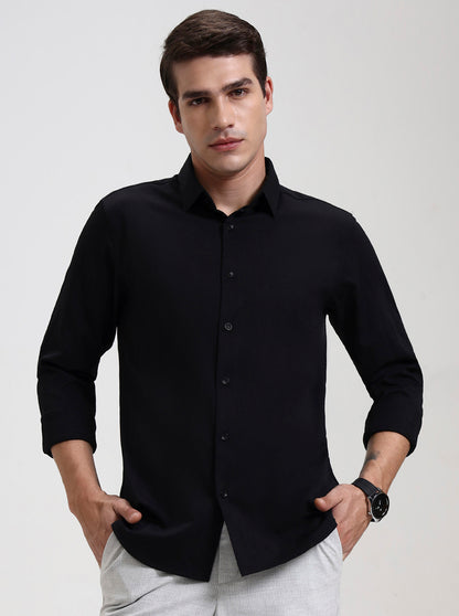 Black Solid Slim Fit Casual Shirt | JadeBlue
