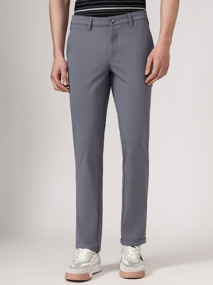 Grey Solid Neo Fit Casual Trouser | Greenfibre