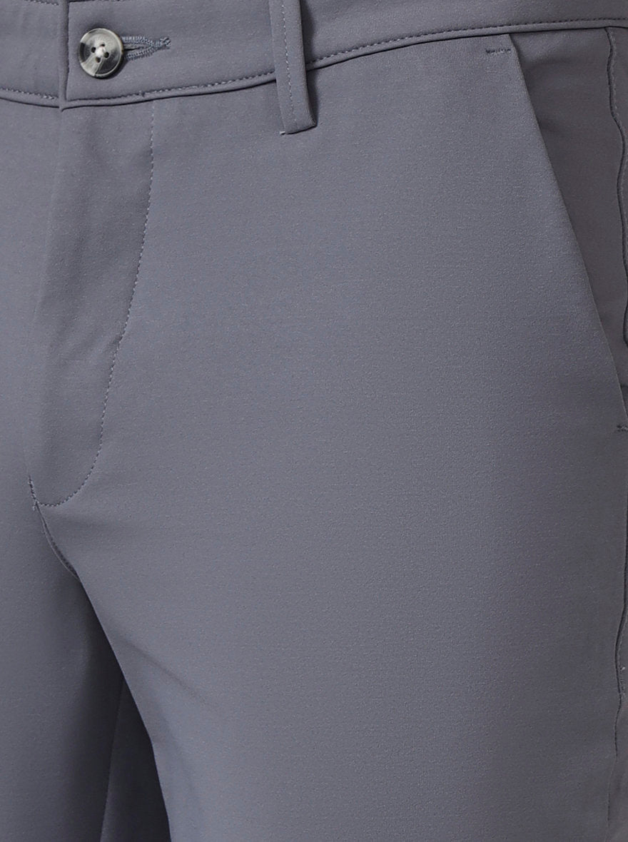 Grey Solid Neo Fit Casual Trouser | Greenfibre