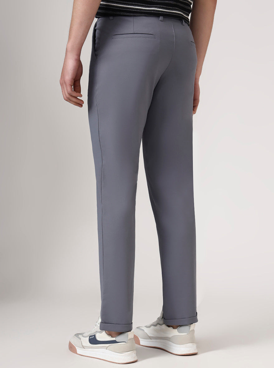 Grey Solid Neo Fit Casual Trouser | Greenfibre