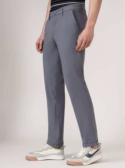 Grey Solid Neo Fit Casual Trouser | Greenfibre