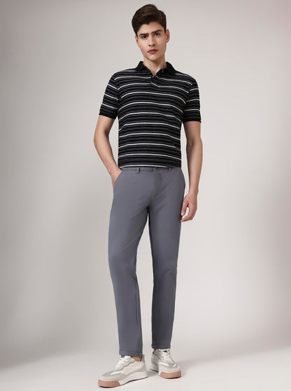 Grey Solid Neo Fit Casual Trouser | Greenfibre