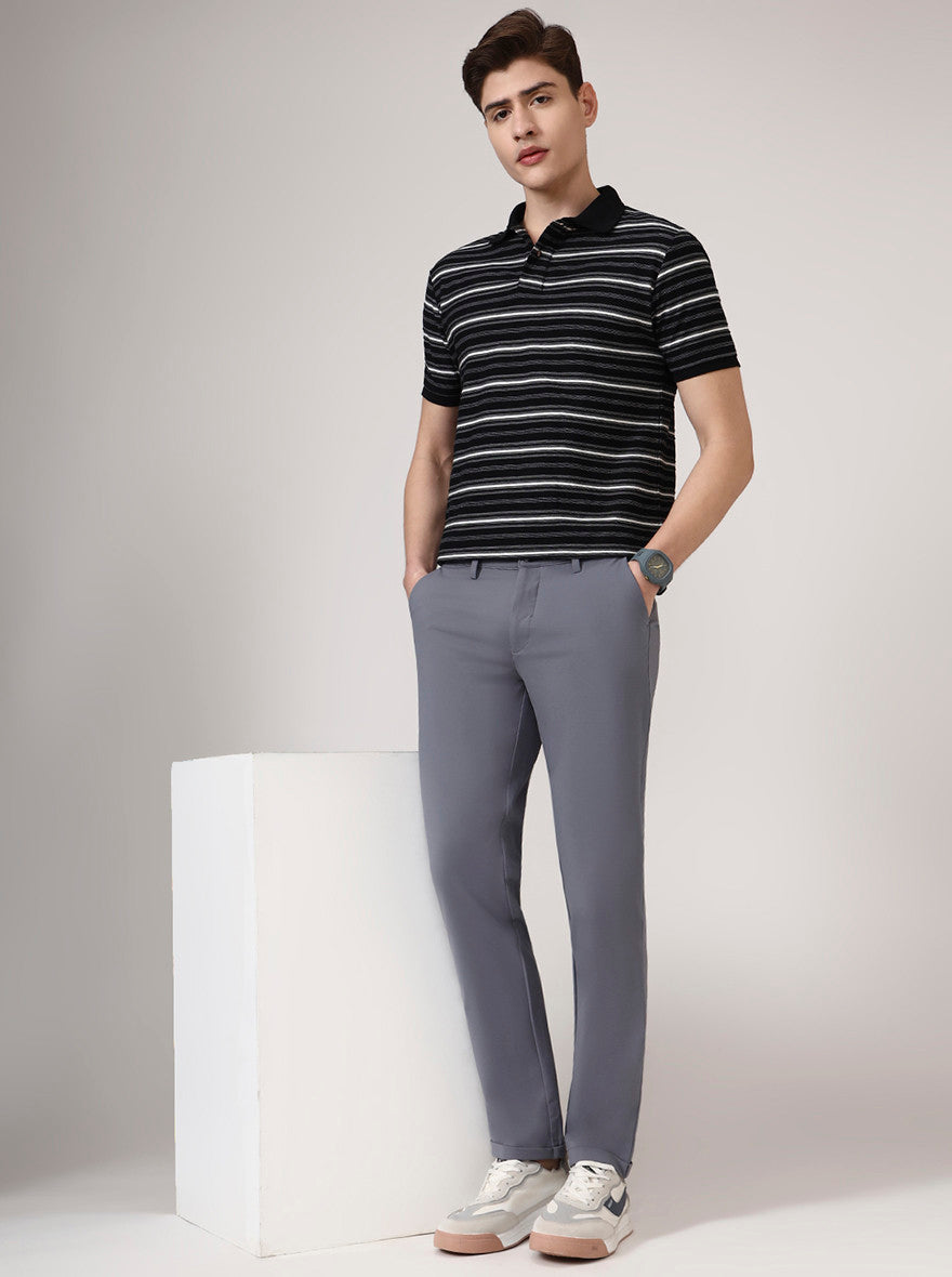 Grey Solid Neo Fit Casual Trouser | Greenfibre