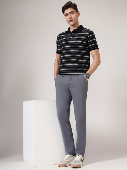Grey Solid Neo Fit Casual Trouser | Greenfibre