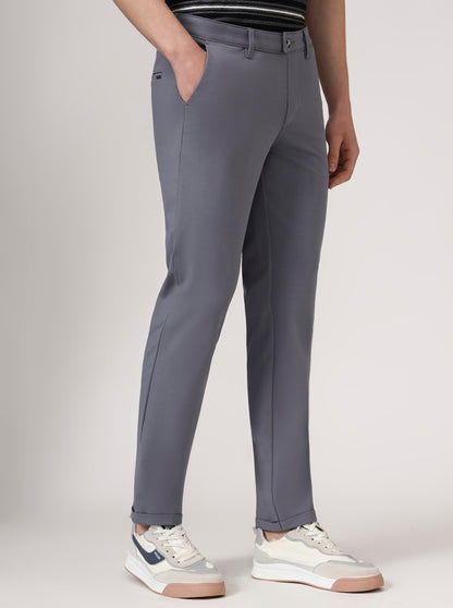 Grey Solid Neo Fit Casual Trouser | Greenfibre