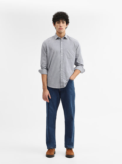 Grey Striped Smart Fit Semi Casual Shirt | Greenfibre