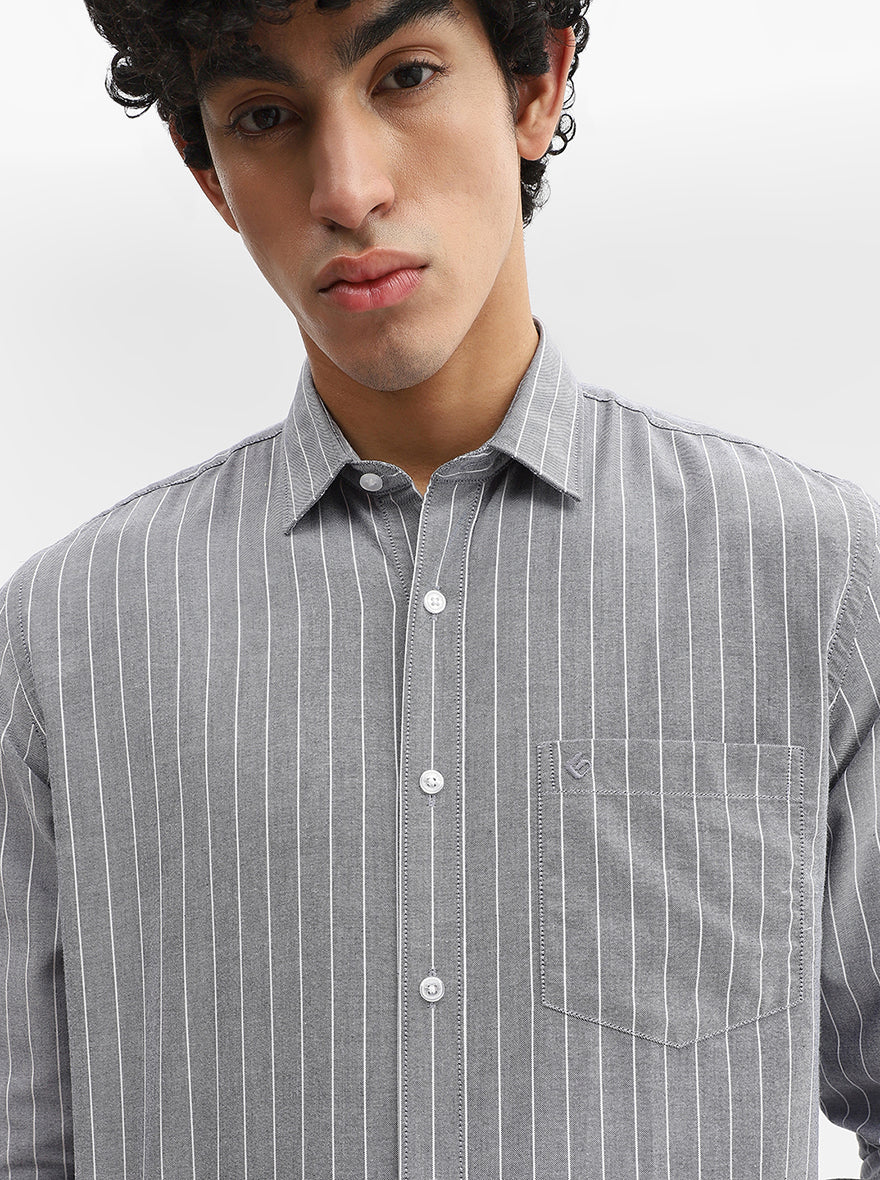 Grey Striped Smart Fit Semi Casual Shirt | Greenfibre