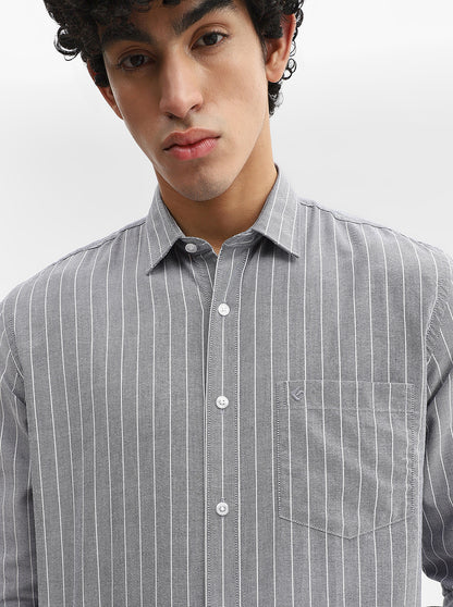 Grey Striped Smart Fit Semi Casual Shirt | Greenfibre