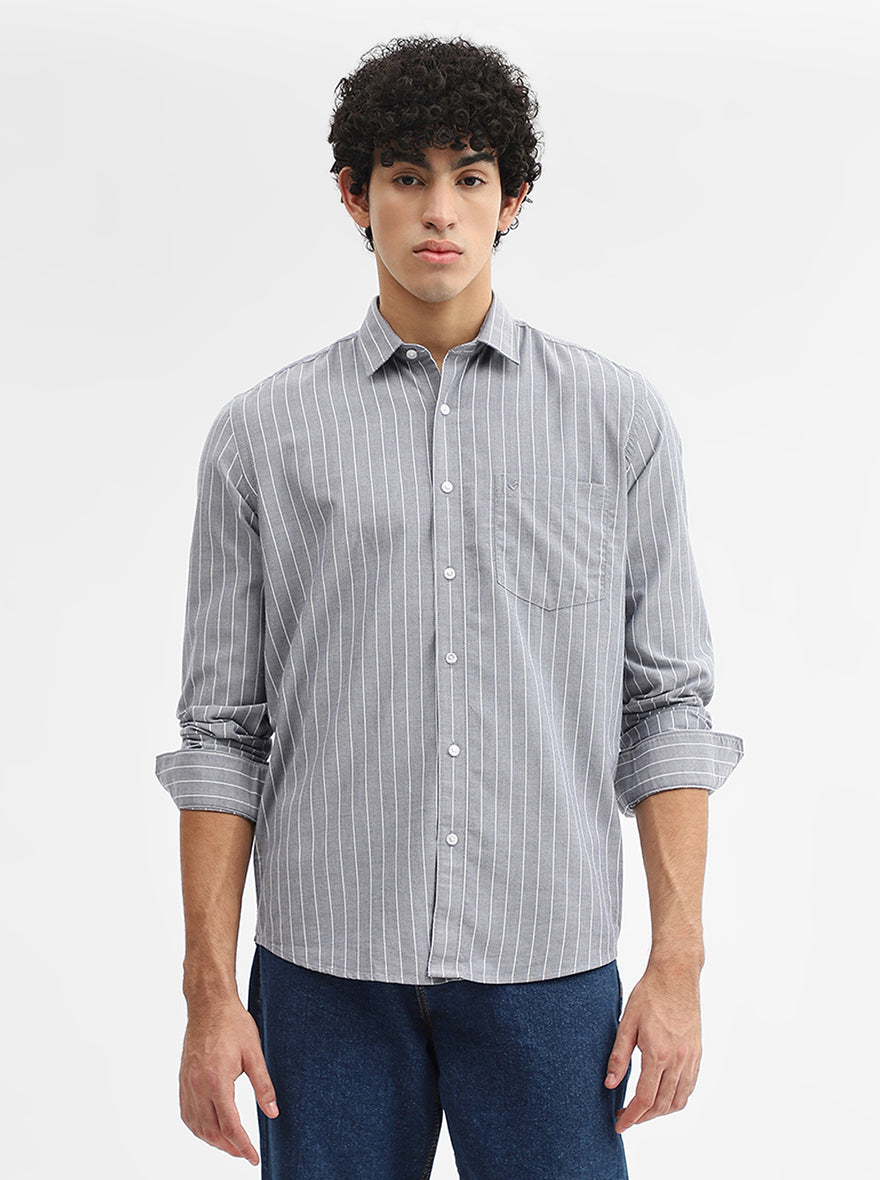 Grey Striped Smart Fit Semi Casual Shirt | Greenfibre