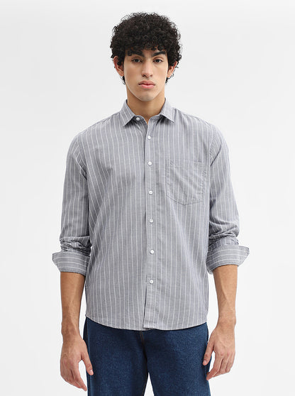 Grey Striped Smart Fit Semi Casual Shirt | Greenfibre