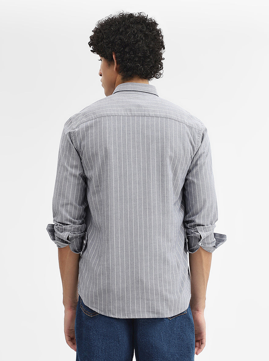 Grey Striped Smart Fit Semi Casual Shirt | Greenfibre