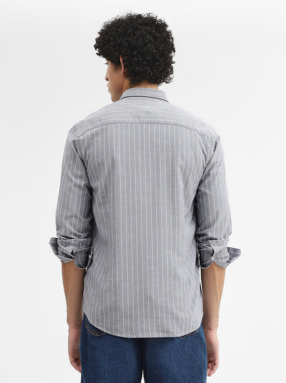Grey Striped Smart Fit Semi Casual Shirt | Greenfibre