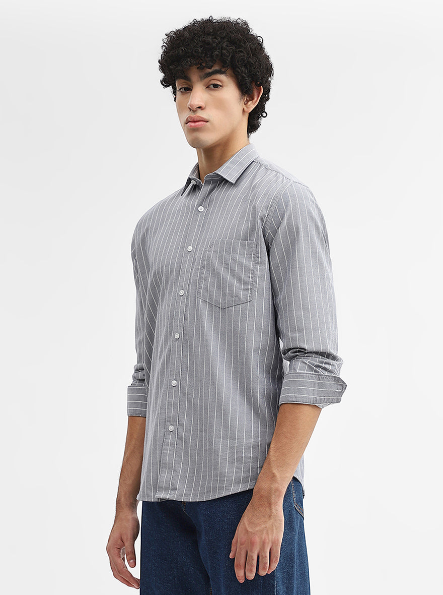 Grey Striped Smart Fit Semi Casual Shirt | Greenfibre