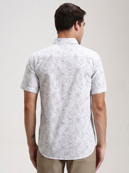 White Printed Slim Fit Casual Shirt | JadeBlue