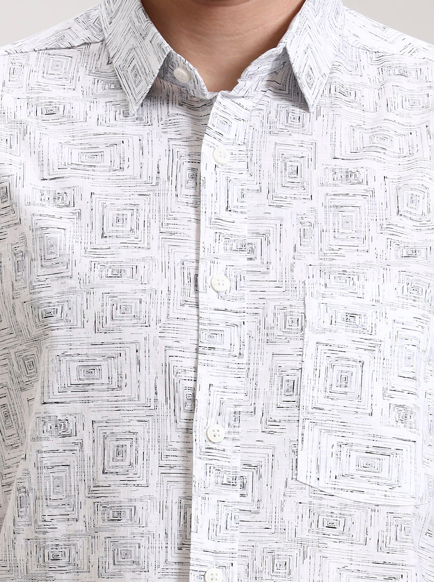 White Printed Slim Fit Casual Shirt | JadeBlue