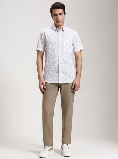 White Printed Slim Fit Casual Shirt | JadeBlue