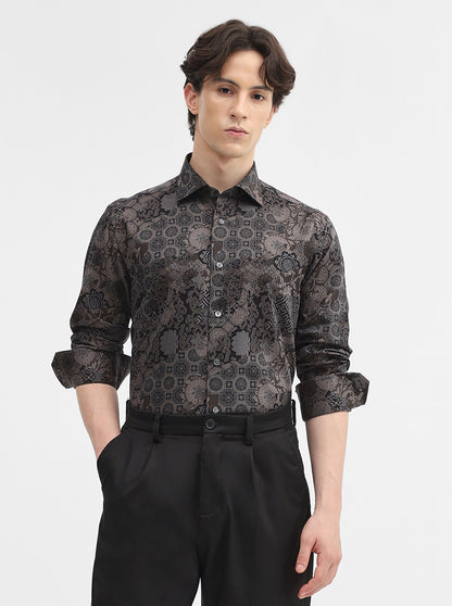 Black & Brown Printed Slim Fit Formal Shirt | JadeBlue Super Luxe