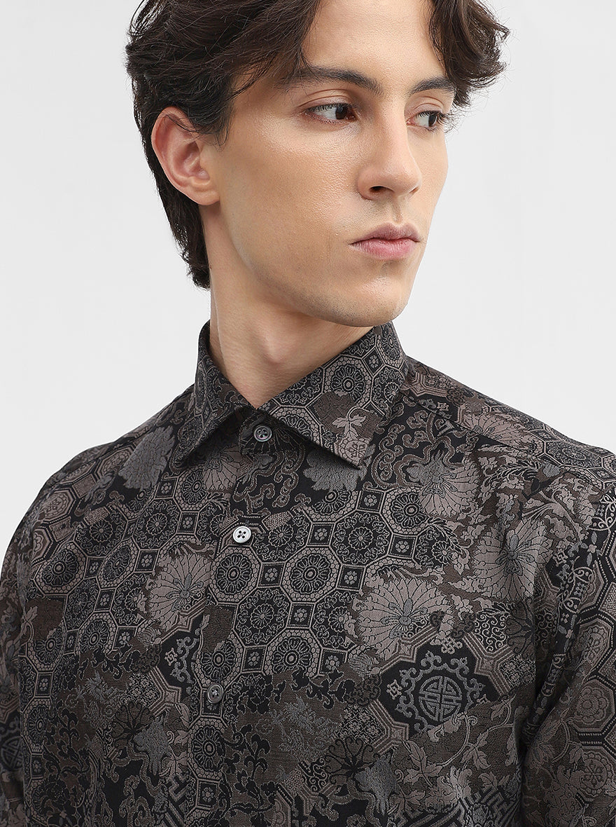 Black & Brown Printed Slim Fit Formal Shirt | JadeBlue Super Luxe