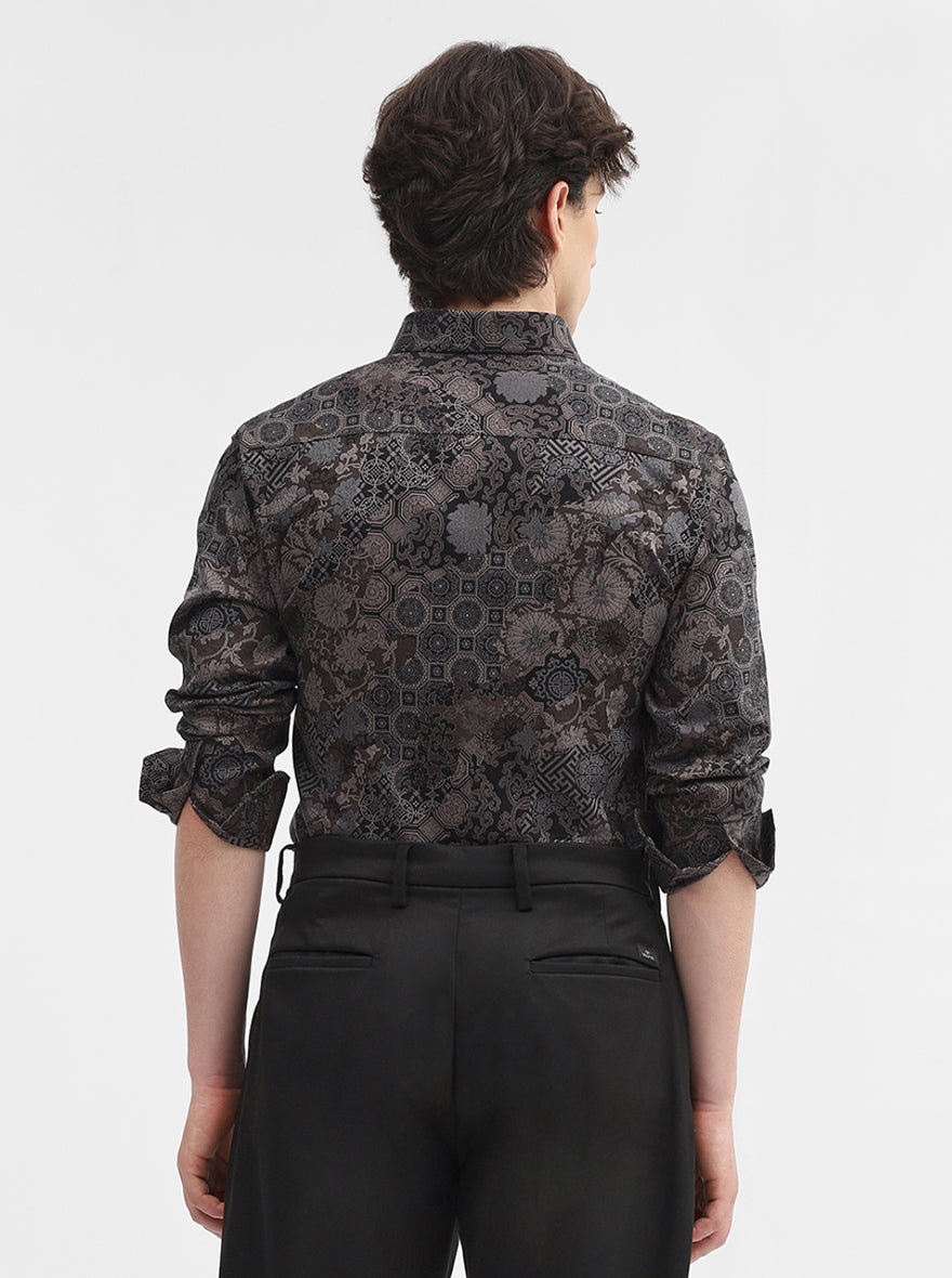 Black & Brown Printed Slim Fit Formal Shirt | JadeBlue Super Luxe