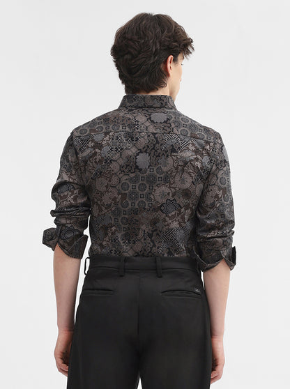 Black & Brown Printed Slim Fit Formal Shirt | JadeBlue Super Luxe