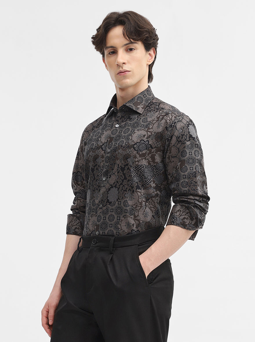 Black & Brown Printed Slim Fit Formal Shirt | JadeBlue Super Luxe