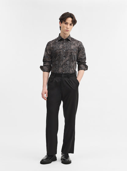Black & Brown Printed Slim Fit Formal Shirt | JadeBlue Super Luxe