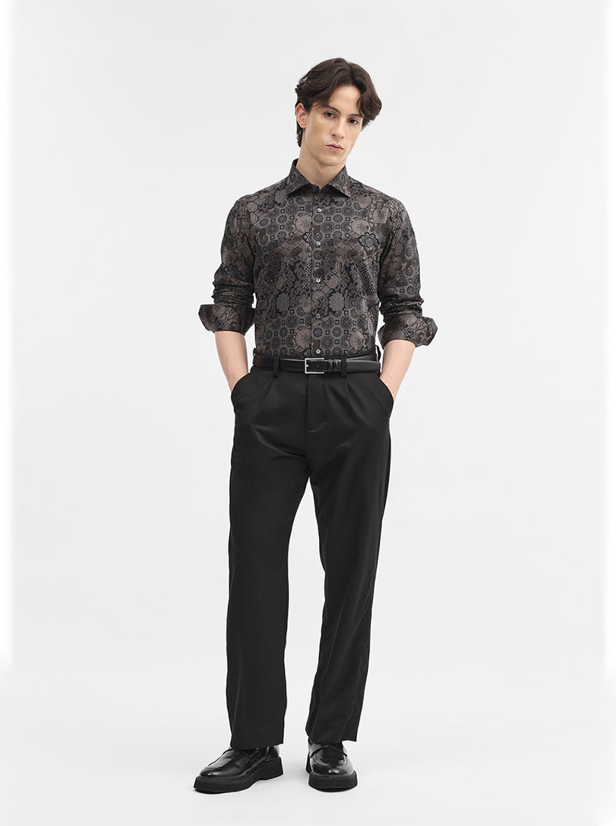 Black & Brown Printed Slim Fit Formal Shirt | JadeBlue Super Luxe