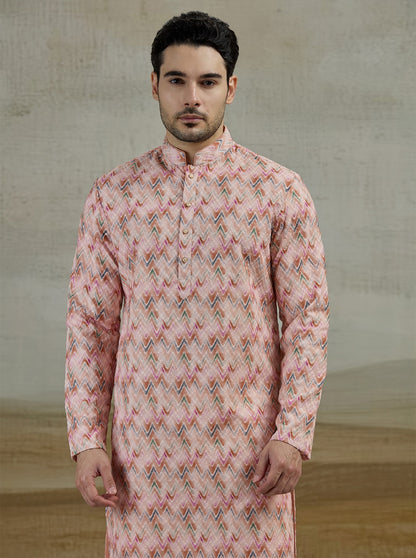 Peach Printed Kurta Pajama | Azania