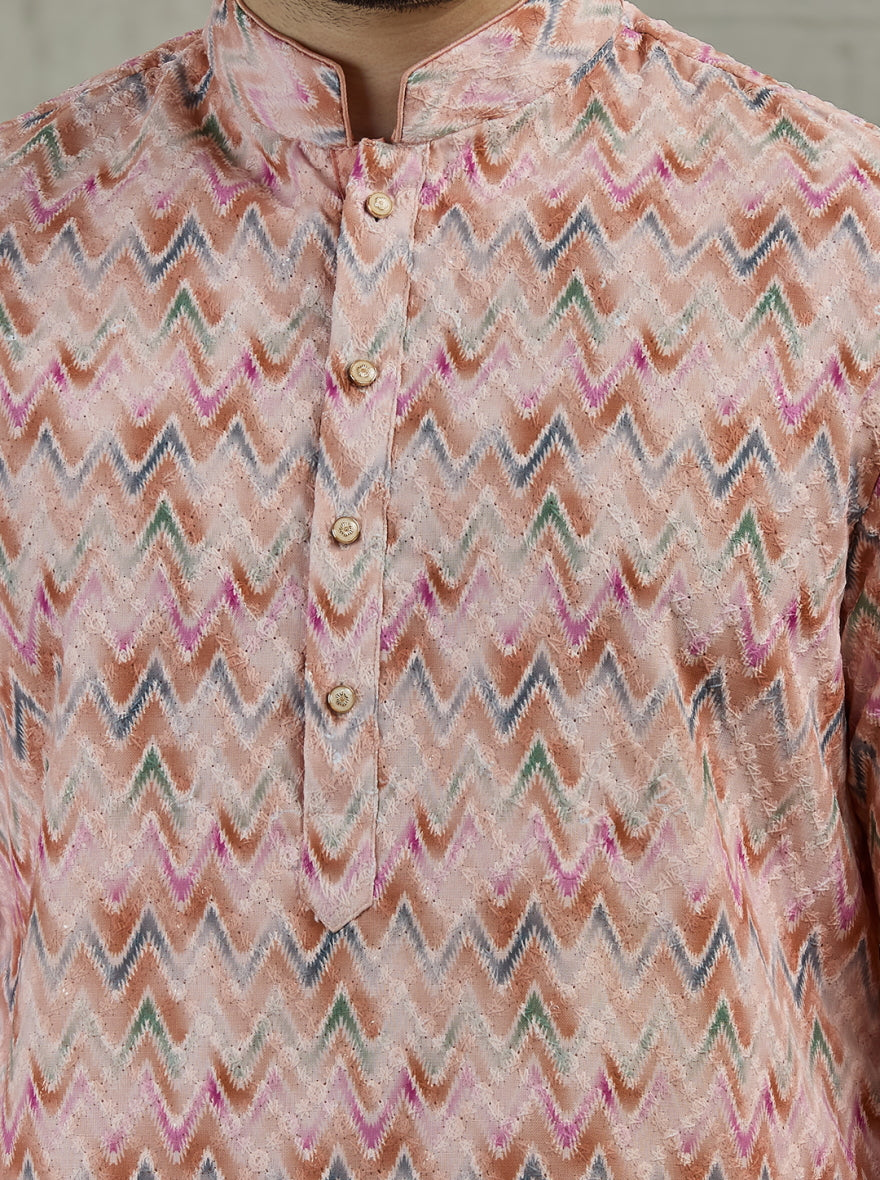 Peach Printed Kurta Pajama | Azania