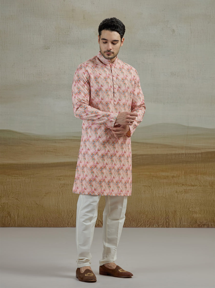 Peach Printed Kurta Pajama | Azania