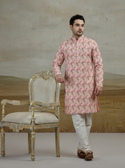 Peach Printed Kurta Pajama | Azania