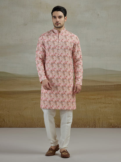 Peach Printed Kurta Pajama | Azania