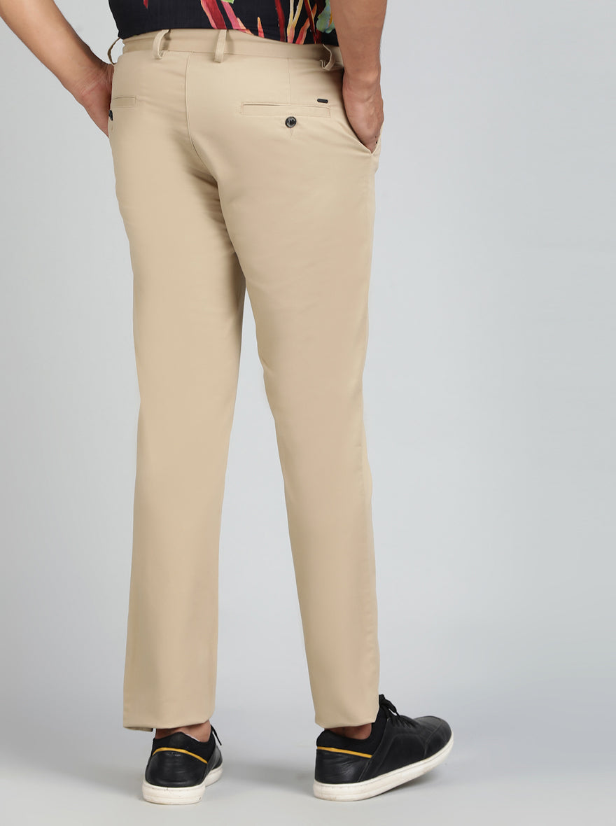 Beige Solid Uno Fit Casual Trouser | JadeBlue