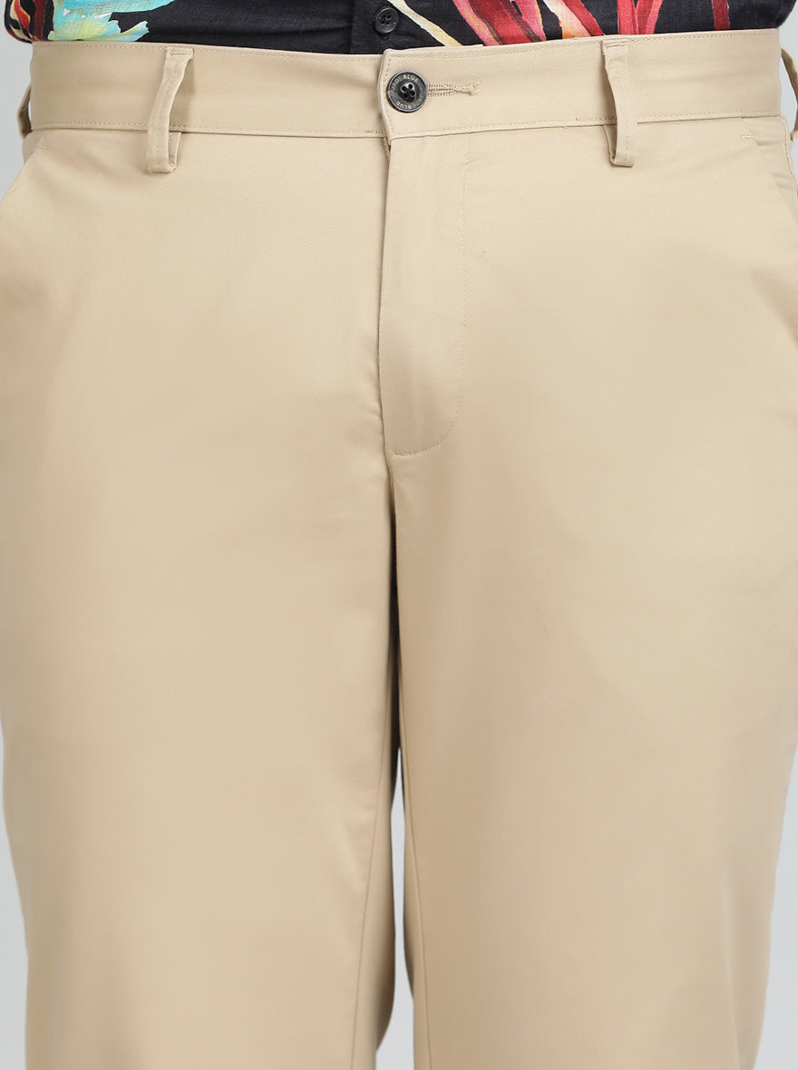 Beige Solid Uno Fit Casual Trouser | JadeBlue