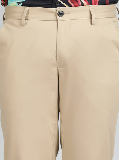 Beige Solid Uno Fit Casual Trouser | JadeBlue