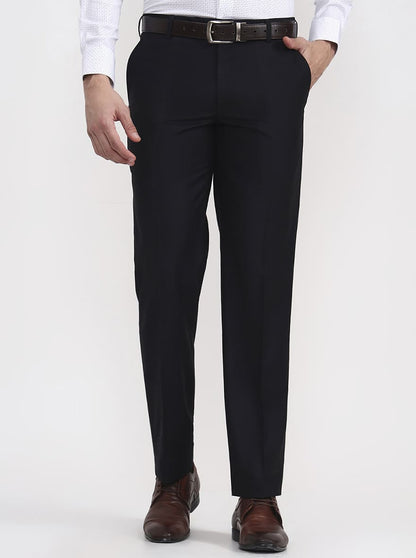 Black Solid Regular Fit Formal Trouser | JadeBlue