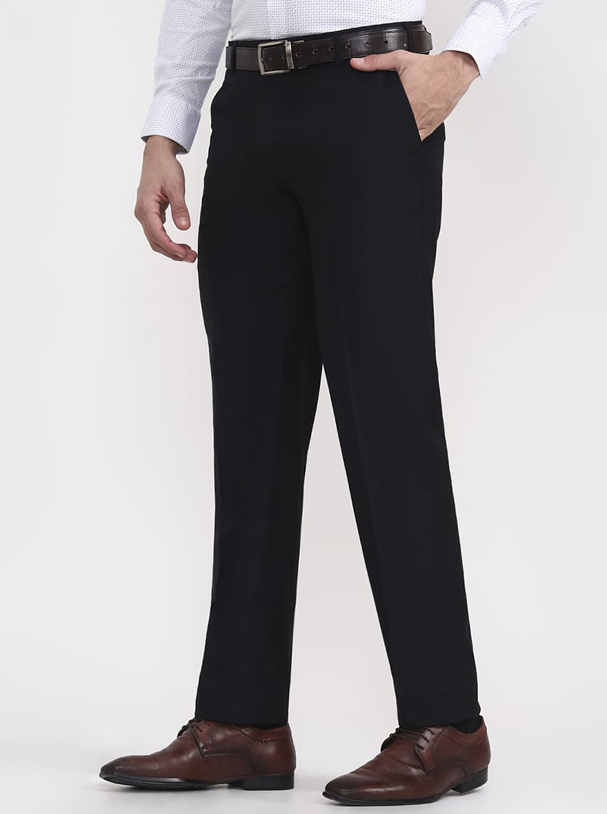 Black Solid Regular Fit Formal Trouser | JadeBlue