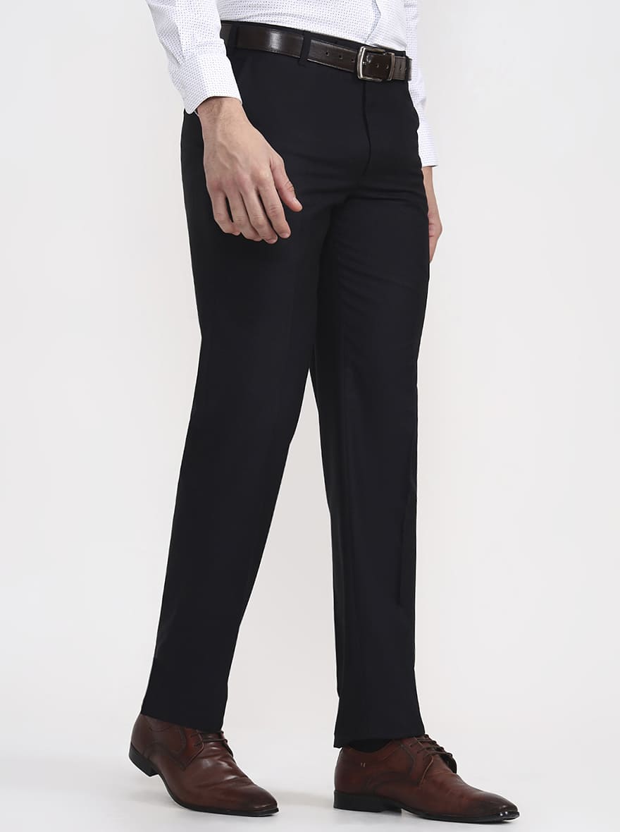 Black Solid Regular Fit Formal Trouser | JadeBlue
