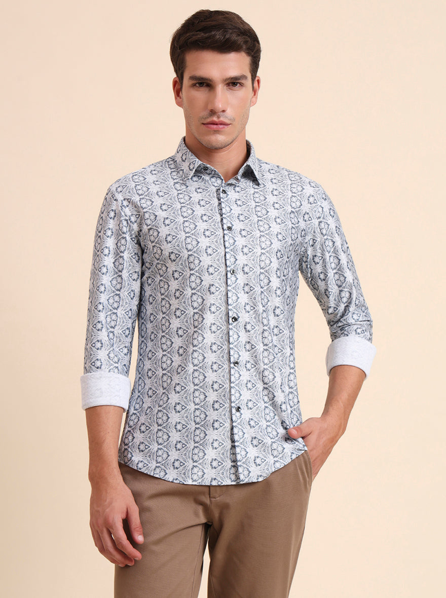 Grey Printed Slim Fit Party Wear Shirt | Wyre