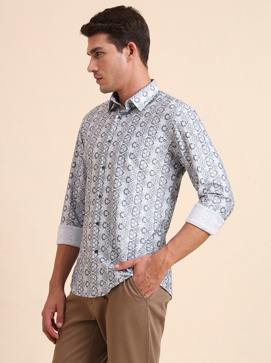 Grey Printed Slim Fit Party Wear Shirt | Wyre