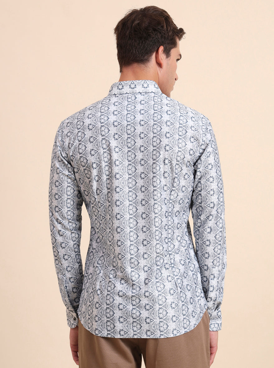 Grey Printed Slim Fit Party Wear Shirt | Wyre