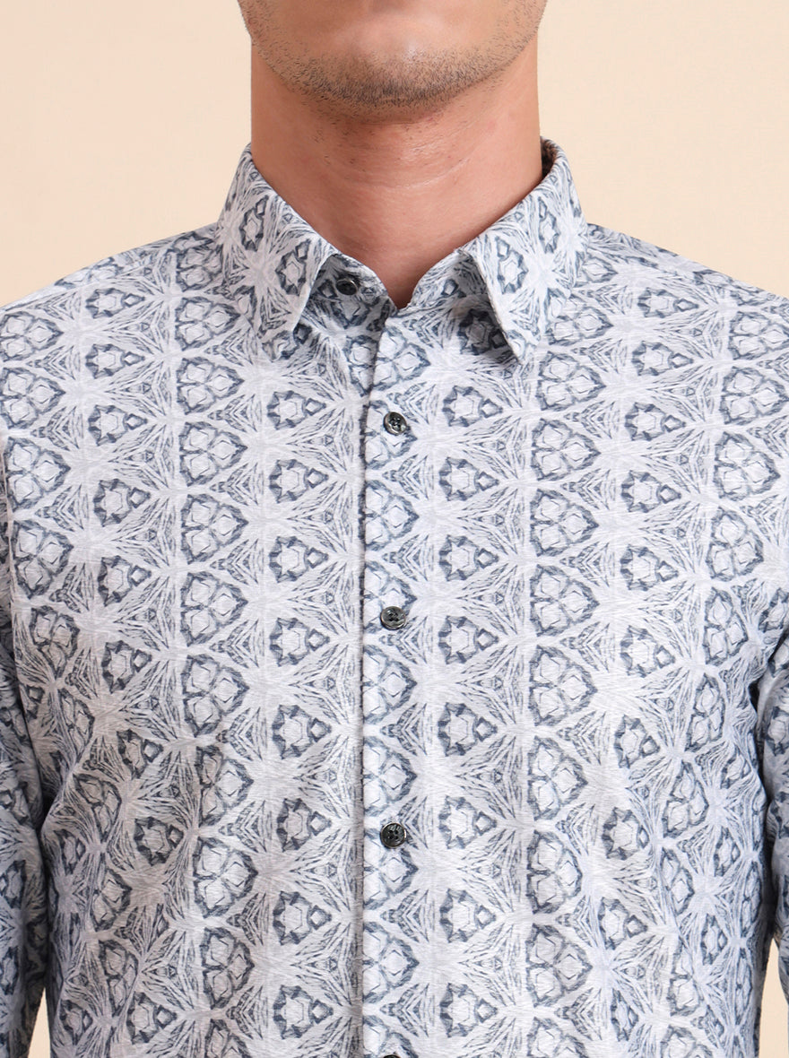 Grey Printed Slim Fit Party Wear Shirt | Wyre
